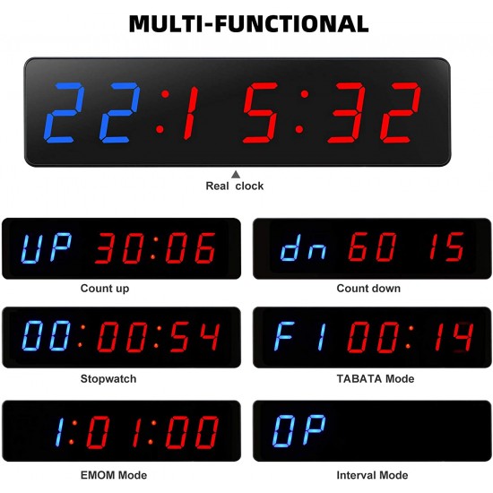 Gym Fitness Timer Portable LED Digital Rechargeable Interval Timer, 12/24 Hour Time Format, Stopwatch Timer, Cross Training Gym Clock Home Gym Fitness, Tabata, EMOM, MMA Black