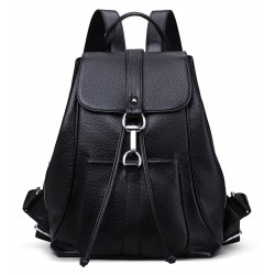 New Women Real Genuine Leather Backpack Purse vintage SchoolBag (Black)