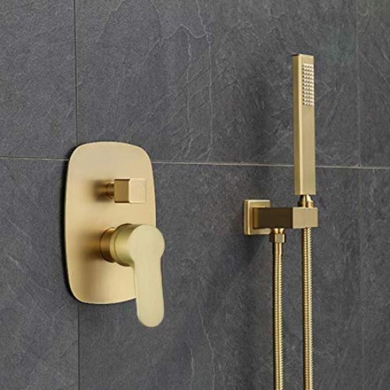 Bathroom Brass Ceiling 12 Inch Rainfall Shower Faucet System Mixer Set (Ceiling Mount, Brushed Gold)