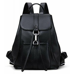 New vintage Women Real Genuine Leather Backpack Purse SchoolBag Black