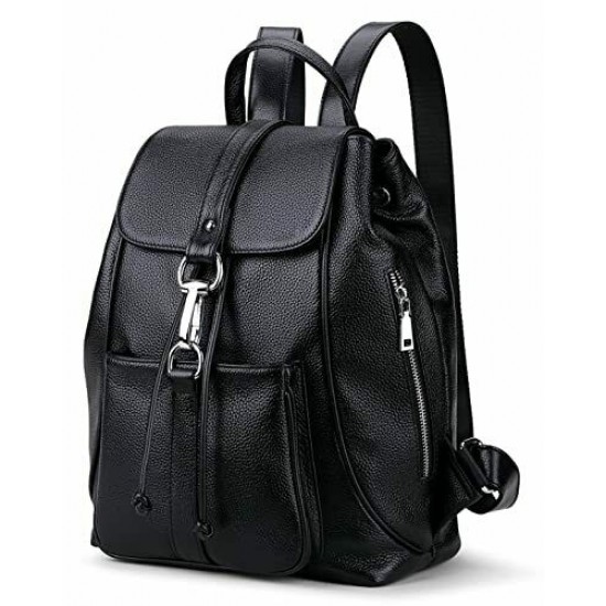 Women New vintage Real Genuine Leather Backpack Purse SchoolBag Black