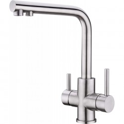 3 Way Kitchen Tap with Water Filter Way Drinking Water Kitchen Sink Tap 360° Swivel Spout 2 Lever Kitchen Mixer Stainless Steel