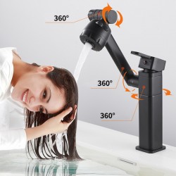 3X360 Degree Swivel Faucet for Bathroom Sink,Matte Black Kitchen Faucet with Big Angle Rotate Spray Dual Function,Single Handle Vanity Faucet,Lavatory Faucet