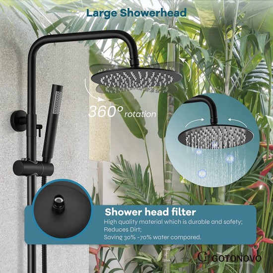 Outdoor Shower Faucet SUS304 Shower Fixture System Combo Set Rainfall Shower Head Single Handle High Pressure Hand Spray Wall Mount 2 Function Brushed Nickel 8 inch Rainfall Shower Head Kit