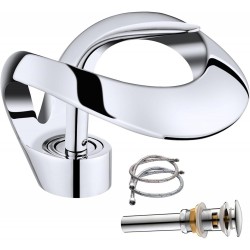 Bathroom Sink Faucet Single Hole, Waterfall Vanity Sink Faucet Solid Brass, Single Handle Basin Tap with Pop Up Drain Supply Line Chrome