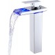 LED Bathroom Faucet, Chrome Waterfall Bathroom Sink Faucet 1 Hole Single Handle Tall Vessel Faucet Brass Faucet with Hot and Cold Water Supply Hose