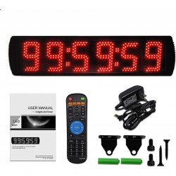 5 Inch 6-Digit LED Race Timing Clock, Running Event Gym Timer Clock for Countdown / Count Up,12/24 Hour Real Time Clock, Stopwatch with Remote Control, Portable Large Wall Clock Red