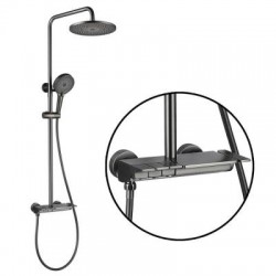 Shower System 10 Inch Rain Shower Head With Handheld Spray Combo Piano Button Switch Gunmetal Grey