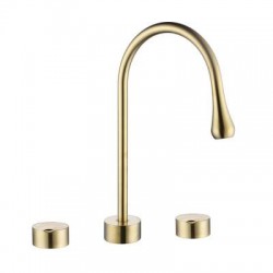 Elegant Rain Drop Basin Faucet Swan Neck Dual Handles Countertop Tap Brushed Gold