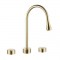 Brushed Gold Elegant Rain Drop Basin Faucet Swan Neck Dual Handles Countertop Tap