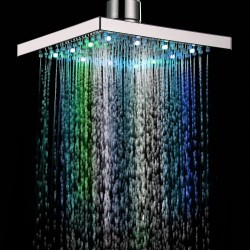 8 inch Square 7 Colors Automatic Changing LED Shower Head Bathroom Showerheads Sprinkler Chrome