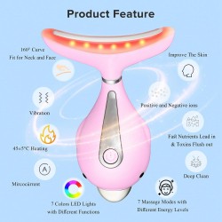 10-in-1 Electric Face Massager with 7 Color Massage Modes, Facial Neck Eye Massage Lift Device with Heat for Women and Men Skin Beauty Rejuvenation Care, Improve, Firm, Tightening Pink
