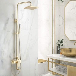 Shower Faucet Rainfall Shower Faucet Bathtub Mixer Tap with Hand Shower Bath Shower Water Mixer Tap Shower Sets Brushed Gold