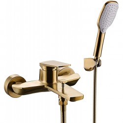 Wall Mount Bathtub Faucet Brushed Gold, Modern Tub Faucet with Handheld Spray, Single Handle Bathroom Tub Mixer Tap, Bathroom Faucet