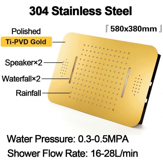Gold luxury Shower Systems Bathroom Faucets Rain Shower Set Music LED Shower Head Thermostatic Brass Concealed Mixer (Remote control)