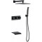 3-Function Wall Mount Shower Faucet Set 10" Square Rain Shower System with Waterfall Tub Spout, Rainfall Showerhead, Rough-in Valve Body and Trim Included Matte Black