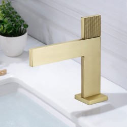 Modern Bathroom Sink Faucet Single Handle 1-Hole Solid Brass Brushed Gold