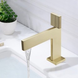 Single Handle 1-Hole Bathroom Vessel Sink Faucet Solid Brass Lavatory Vanity Mixer Faucet (Brushed Gold)