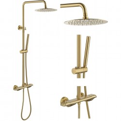 Luxury Exposed Shower Fixture 10" Shower System Thermostatic Rainfall Shower Head Brushed Gold