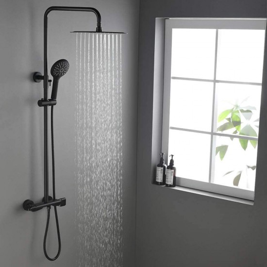 10" Shower System Luxury Exposed Shower Fixture Thermostatic Rainfall Shower Head Brushed Gold