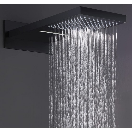 Thermostatic Shower System Matte Black, 20x11 Inch Rectangular Dual-function Rainfall Shower Head with Handheld Sprayer, Wall Mounted, Solid Brass, Rough-in Valve Body and Trim Included