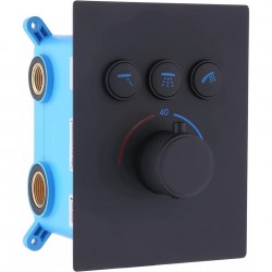 Thermostatic Shower Mixer Valve Brass Concealed 3 Outlet Shower Diverter Flow Control Valve for Shower System, Can Use All Options at A Time (Matte Black)