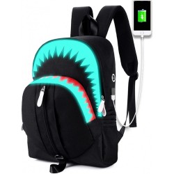 College Bookbag School Backpack for Laptop Back Bag Travel Rucksack Daypack for Boys Girls Men Women (Luminous Shark - Black)