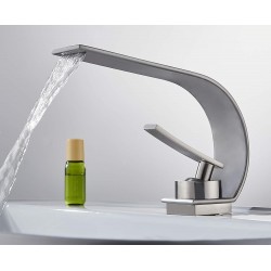 Modern Bathroom Faucet, Low Arc Brass Ceramic Valve Vanity Single Hole Bathroom Sink Faucet, Touch On Single Handle Hot and Cold Water Mixer Tap - Brushed Nickel