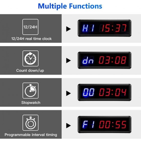 Gym Timer,LED Workout Clock Count Down/Up Clock,11.5" x 4" Ultra-Clear Digital Display, Power Bank Compatible with Workout Metal Stopwatch, Multi-Scenes led Timer with Remote 1.8 inch