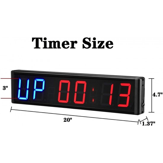 Large Interval Gym Clock for Workouts Size 20x4.7in. Operated by Remote Control 3 Inch