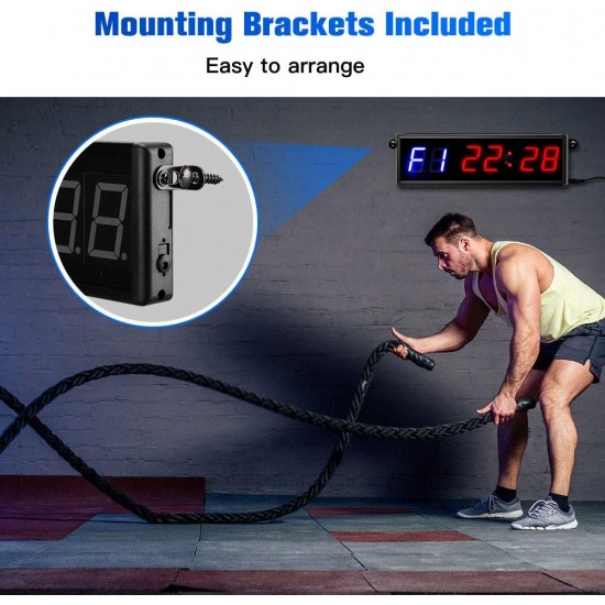 Bssay Gym Timer LED Workout Colck Count Down/Up Clock,11.5 x 3.5 Ultra-Clear Digital Display led Interval Timer with Remote Work with Power Bank for Outdoor Workout and Home Gym Garage Fitness