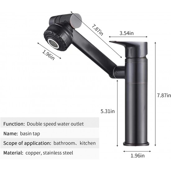 Matte Black Kitchen Faucet with Big Angle Rotate Spray Dual Function, 1080 Degree Swivel Faucet for Bathroom Sink, Single Handle Vanity Faucet, Lavatory Faucet