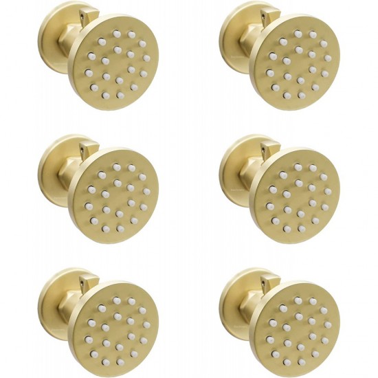 Solid Brass Showerhead Body Sprays with On Off Switch Brushed Gold Shower Jets, Round Massage Body Jets Wall Mount Shower Heads, Rotating Body Sprayers for Shower, NPT 1/2” Female Connection