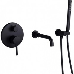 3 Hole Wall Mount Widespread Bathroom Waterfall Bathtub Faucet Mixer Taps with Hand Shower (Matte Black)