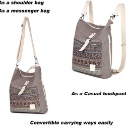 Womens Backpack Purse Canvas Purse 3-Way Crossbody Bag Boho Shoulder Tote Bags Girls (Grey - bohemian)