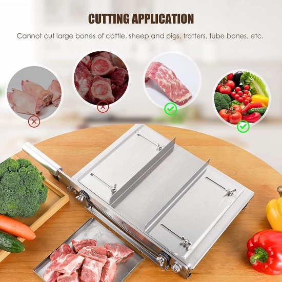 Meat Slicer Chopper Ribs Cutter Manual Bone 2 Blades 13.5In Stainless Steel Beef Mutton Household Vegetable Food Slicer Slicing Machine for Whole Chicken Rib Spine