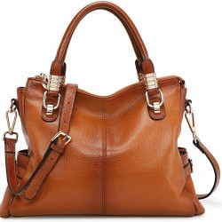 Women Genuine Leather Handbag Shoulder Purse Satchel Tote Crossbody Bag Brown