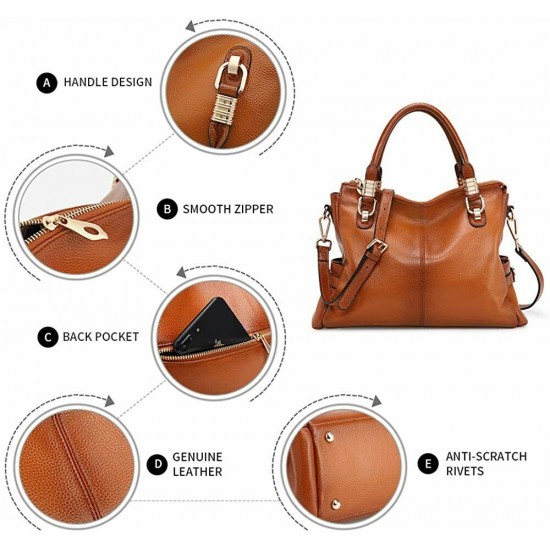 Genuine Leather Women Handbag Shoulder Purse Satchel Tote Crossbody Bag Brown