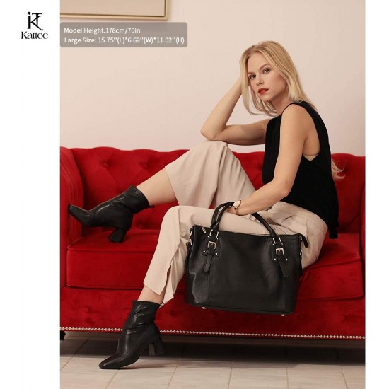 Gifts Women's Genuine Leather Handbags Shoulder Tote Organizer Top Handles Crossbody Bag Satchel Designer Purse Large Capacity (Black)