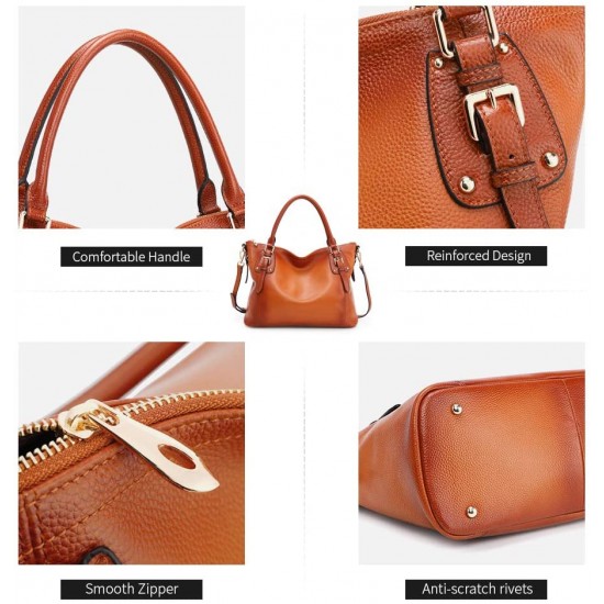 Gifts Women's Genuine Leather Handbags Shoulder Tote Organizer Top Handles Crossbody Bag Satchel Designer Purse Large Capacity (Black)