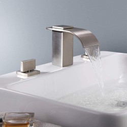 Waterfall Bathroom Faucet, 3 Holes 2 Handle Widespread Bathroom Sink Faucet Basin Mixer Tap Solid Brass (Brushed Nickel)