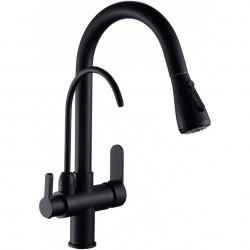3-in-1 High Arc Matte Black Kitchen Sink Faucets with Pull Down Sprayer, Drinking Water Faucet
