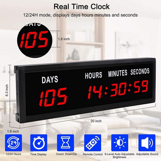 LED Countdown Clock with Remote, Days Hours Minutes and Seconds, Digital Wall Clock 1.8'' 9 Digits