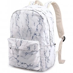 Marble School Backpack Laptop Travel Shoulder Bags Water Resistant Casual Bag for Boys Girls College Hiking Camping White