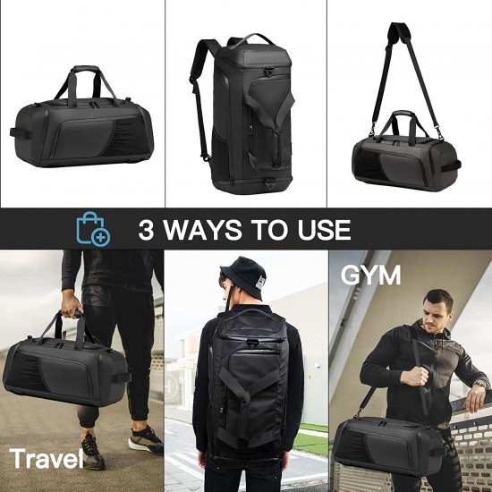 Gym Sports Bag for Men, 40L Waterproof Gym Duffle Bag with Shoes Compartment and Wet Pocket, Travel Duffel Bag with Shoulder Strap and Backpack Function