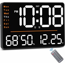 Digital Wall Clock Large Display, 15.2" LED Digital Clock with Date Week Temp&Hum, Alarm Clock, Timer, DST, Auto/Custom Brightness, Wall Clock for Home Living Room Office Garage Shop