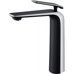 Black and Silver Bathroom Faucet Tall Faucet,Copper Vessel Sink Faucet,Matte Black and Chrome Bathroom Sink Faucet,Single Handle Single Hole Cold and Hot Water Mixer Vanity Sink Tap