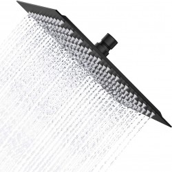 16 Inch Square Rain Shower Head, 304 Stainless Steel, Ultra Thin High Pressure Bathroom Rainfall Showerhead (Matte Black) (324 Jets)