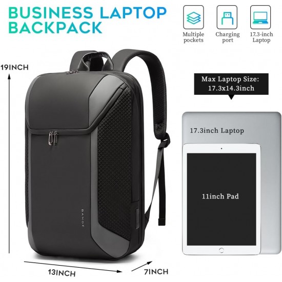 Smart Business Laptop Backpack Waterproof can fit 15.6-17.3 Inch Laptop with 3.0 USB charging port for men and women Black