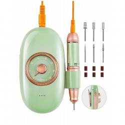 Professional Electric Nail Drill Machine Rechargeable Electric Nail File 35000 RPM Nail Drill Kit with 6 Bits and Sanding Bands Portable Manicure Set Cordless (Green)
